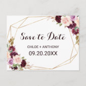 Goud Geometrisch Bourgondische Bloemen Save the Da Briefkaart (Voorkant)