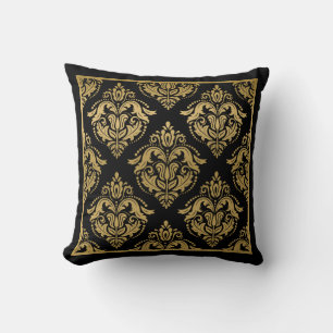 Goud Geometrisch Damask Lijst op zwart Kussen