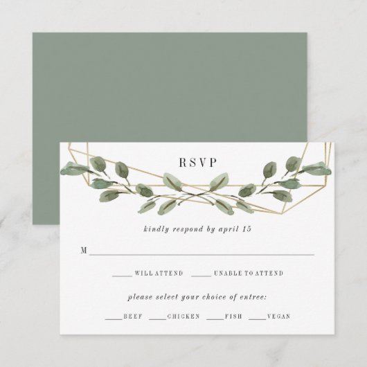 Goud geometrisch en groen | Trouwmaaltijd keuze RSVP Kaartje (Voorkant / Achterkant)