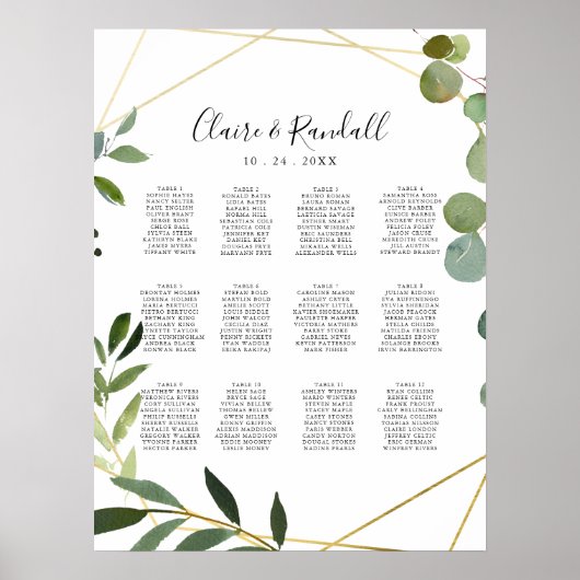 Goud Geometrisch Eucalyptus Weddenschap Schema Poster (Voorkant)