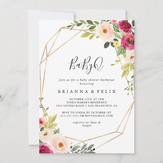 Goud Geometrisch groen BabyQ Baby shower Barbecue Kaart (Voorkant)