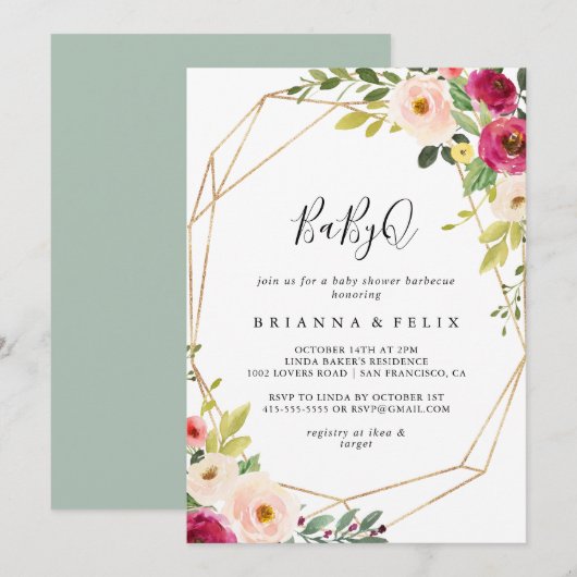 Goud Geometrisch groen BabyQ Baby shower Barbecue Kaart (Voorkant / Achterkant)