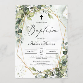 Goud geometrisch groen blad doop kaart