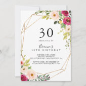 Goud Geometrisch Groen Bloemen 30e Verjaardagsfees Kaart (Voorkant)