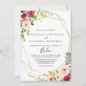 Goud Geometrisch groen Bloemen Spaans Bruiloft Kaart (Voorkant)