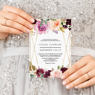 Goud Geometrisch Groen Blush Bourgondische Bloemen Kaart