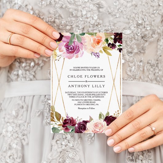 Goud Geometrisch Groen Blush Bourgondische Bloemen Kaart