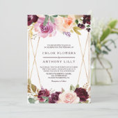 Goud Geometrisch Groen Blush Bourgondische Bloemen Kaart (Staand voorkant)