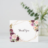 Goud Geometrisch Groen Bourgondië Bloemen Dank u Briefkaart (Staand voorkant)