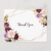 Goud Geometrisch Groen Bourgondië Bloemen Dank u Briefkaart (Voorkant)