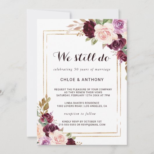 Goud Geometrisch Groen Bourgondië Floral Vow Verni Kaart (Voorkant)