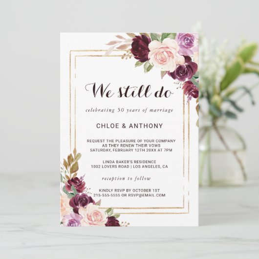 Goud Geometrisch Groen Bourgondië Floral Vow Verni Kaart (Staand voorkant)