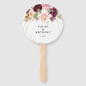 Goud Geometrisch Groen Bourgondisch Bloemen Bruilo Handwaaier (Voorkant)