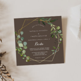 Goud Geometrisch Groen Bruin Spaanse bruiloft Kaart