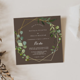 Goud Geometrisch Groen Bruin Spaanse bruiloft Kaart