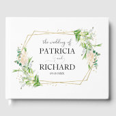 Goud geometrisch groen Elegante bruiloft Gastenboek (Voorkant)