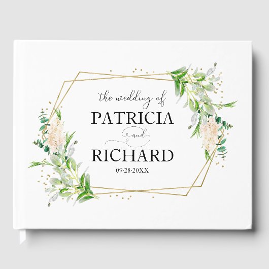 Goud geometrisch groen Elegante bruiloft Gastenboek (Voorkant)