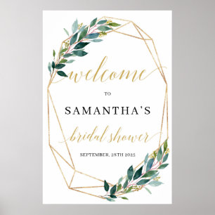 Goud geometrisch groen eucalyptus bridal welkom poster