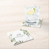 Goud Geometrisch Groen Eucalyptus Bruiloft Kartonnen Onderzetters (Insitu)