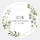 Goud Geometrisch groen Eucalyptus bruiloft Ronde Sticker (Voorkant)