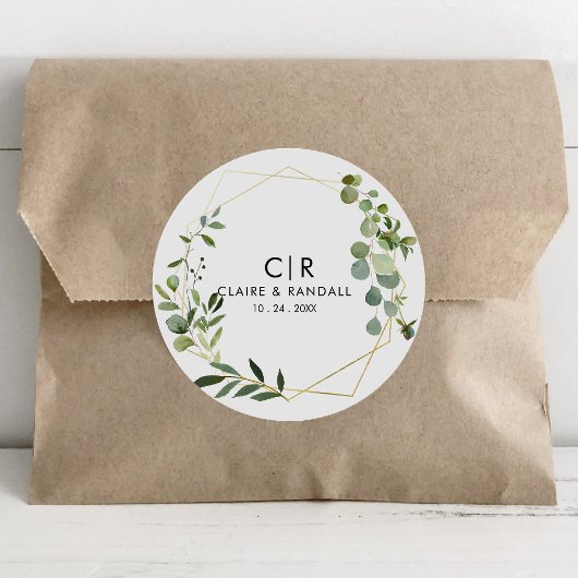 Goud Geometrisch groen Eucalyptus bruiloft Ronde Sticker
