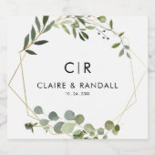 Goud Geometrisch Groen Eucalyptus Bruiloft Sparkling Wijnetiket (Enkel label)