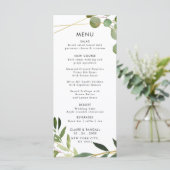 Goud Geometrisch Groen Eucalyptus Bruiloft Vlak Me Menu (Staand voorkant)