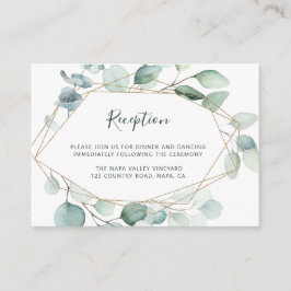 Goud Geometrisch groen loof bruiloft receptie Informatiekaartje