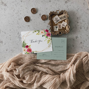 Goud Geometrisch groen Roze Blush Dank u Briefkaart