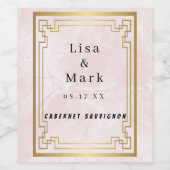 Goud Geometrisch Lijst Roze marmer Weddenwijn Wijn Etiket (Enkel label)