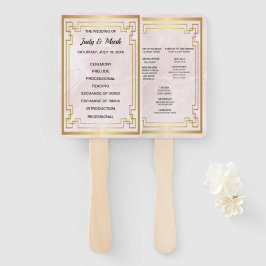 Goud Geometrisch Lijst Roze Marmeren Trouwprogramm Handwaaier