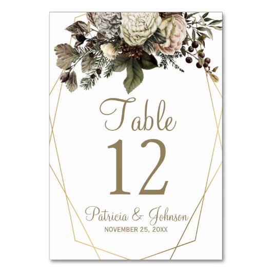 Goud geometrisch lijst winter bloemenbruiloft chiq kaart (Voorkant)