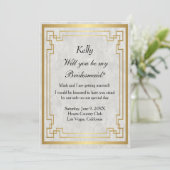 Goud Geometrisch Lijst Wit Marmer Bruidsmeisje Kaart (Staand voorkant)
