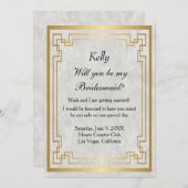 Goud Geometrisch Lijst Wit Marmer Bruidsmeisje Kaart (Voorkant / Achterkant)