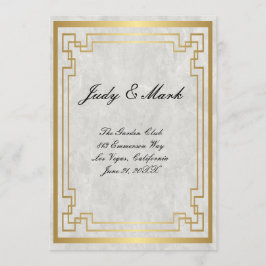 Goud Geometrisch Lijst Wit Marmer Bruiloft Menu