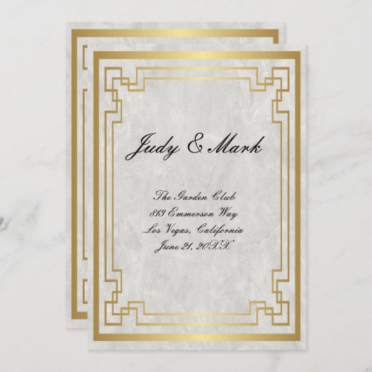 Goud Geometrisch Lijst Wit Marmer Bruiloft Menu (Voorkant / Achterkant)