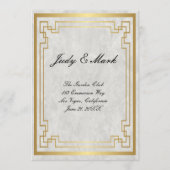 Goud Geometrisch Lijst Wit Marmer Bruiloft Menu (Voorkant)