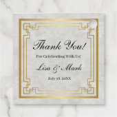 Goud Geometrisch Lijst Wit Marmeren Bruiloft Bedankjes Labels (Achterkant)