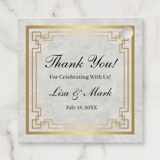 Goud Geometrisch Lijst Wit Marmeren Bruiloft Bedankjes Labels (Achterkant)