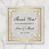 Goud Geometrisch Lijst Wit Marmeren Bruiloft Bedankjes Labels (Voorkant)