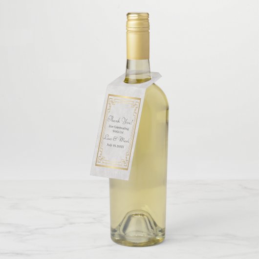 Goud Geometrisch Lijst Wit Marmeren Bruiloft Flessenhanger (Schuin)