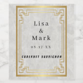 Goud Geometrisch Lijst Wit Marmeren Bruiloft Wijn Etiket (Enkel label)