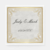 Goud Geometrisch Lijst Wit Marmeren Trouwpapier Servet (Voorkant)