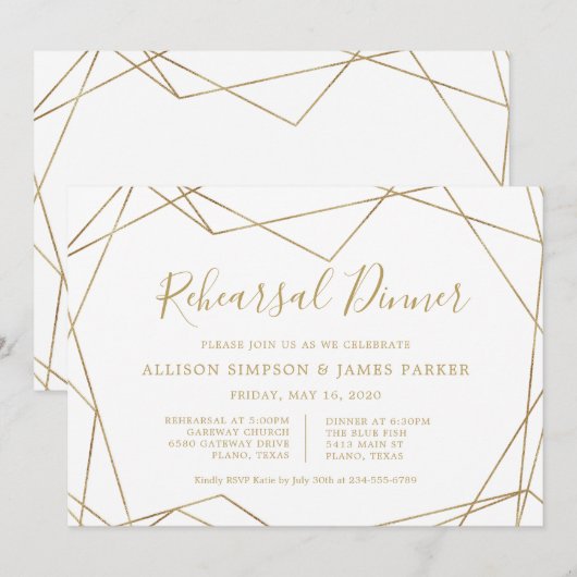Goud Geometrisch Modern Elegant Repetitie Diner Kaart (Voorkant / Achterkant)