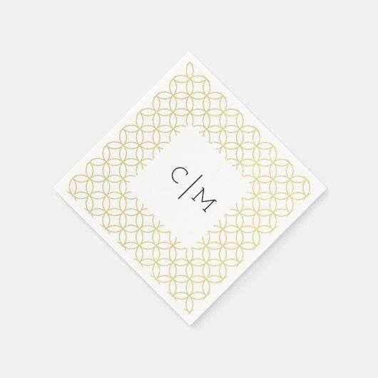 Goud Geometrisch Monogram Bruiloft Cocktail servet (Hoek)