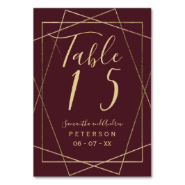 Goud Geometrisch Rood Bordeaux Script Trouwtafel Kaart