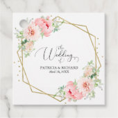 Goud Geometrisch Roze Blush Bloemen Bruiloft Bedankjes Labels (Voorkant)