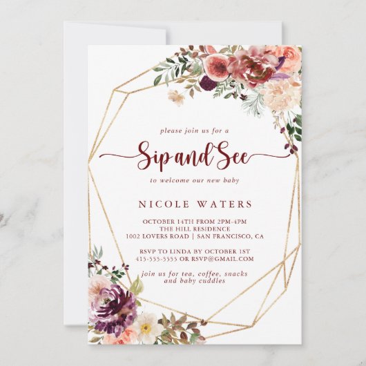 Goud Geometrisch Rustiek Zomer Bloemen Sip en See Kaart (Voorkant)