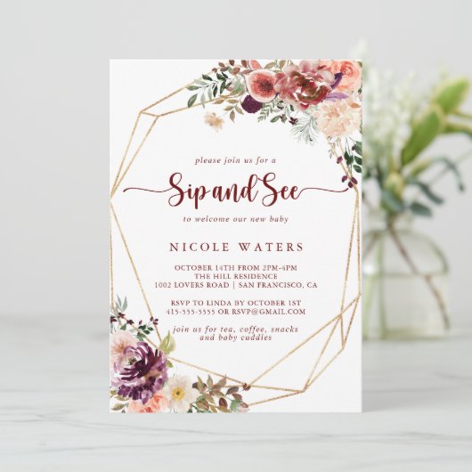 Goud Geometrisch Rustiek Zomer Bloemen Sip en See Kaart (Staand voorkant)