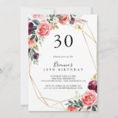 Goud Geometrisch Tropisch Bloemen 30e Verjaardagsf Kaart (Voorkant)